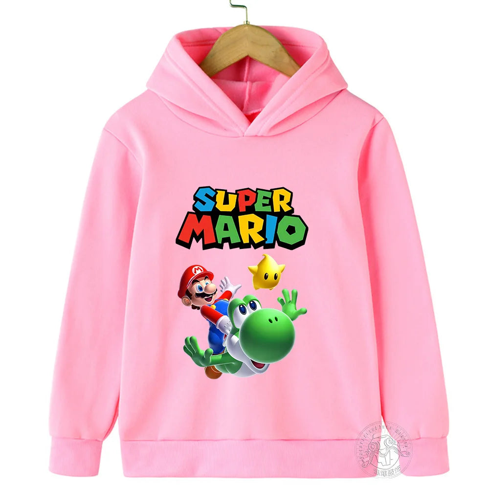 Autumn/Winter Children's Pullover with Plush Hoodie Sweater Student Baby Mario Cartoon Pattern Casual Sweater