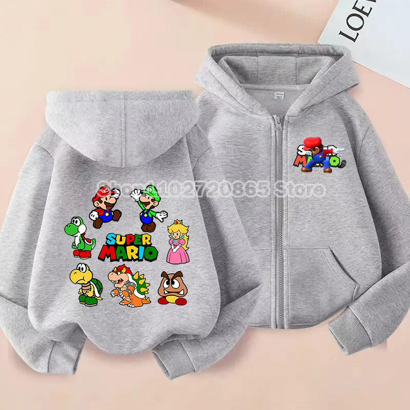 Super Mario Coat Cute Cartoon Game Cardigan Boys Girls Spring Autumn Thin Fashion Harajuku Hooded Zipper Sweatshirt Kids Gift