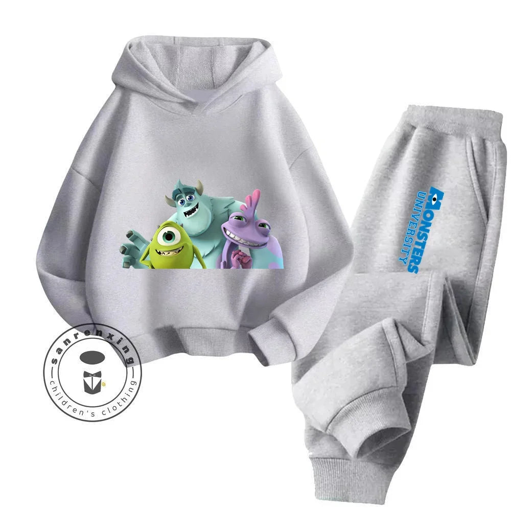 Casual Coziness Long Sleeve Sets That Are Loose Elastic and Perfectly Comfortable for Boys Girls Monsters Inc Cartoon Hoodie Set