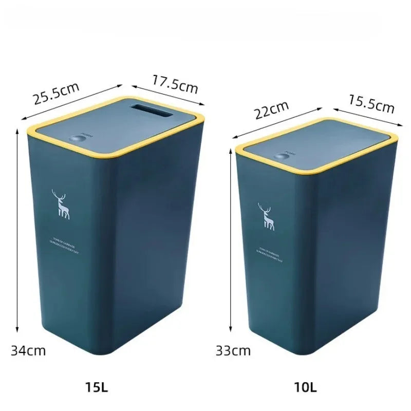 10L 15L Nordic Toilet Trash Can Household With Lid Kitchen Classification Press-type Bathroom Living Room Rectangular Trash Can