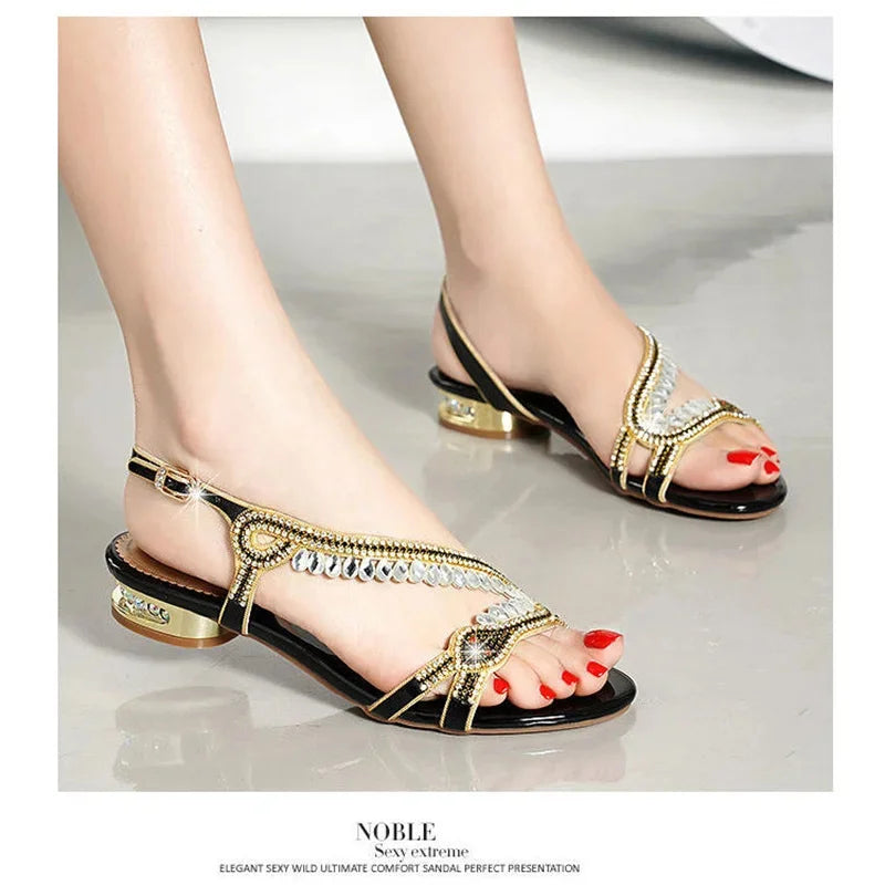 New Summer Fashion Water Brick Simple Diamond Buckle Bling Sandals