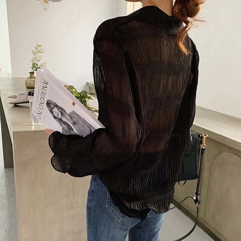 New  Spring Vintage Elegant Women Chiffon Blouses Casual Long Sleeve