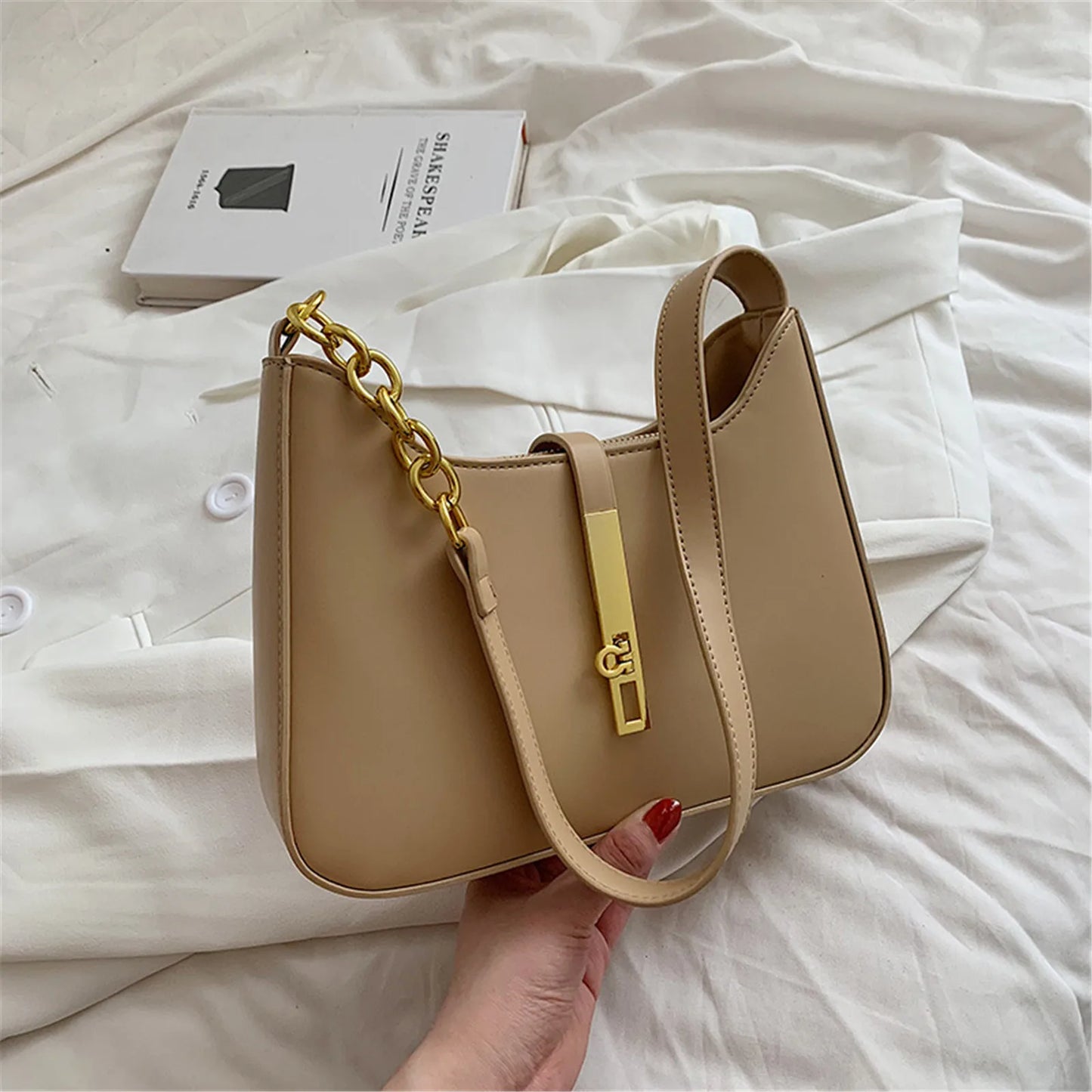 New Trendy Underarm Shoulder Bags For Women Chain Bag Fashion Designer Pu Leather Half Moon Armpit Bag Ladies Handbags And Purse