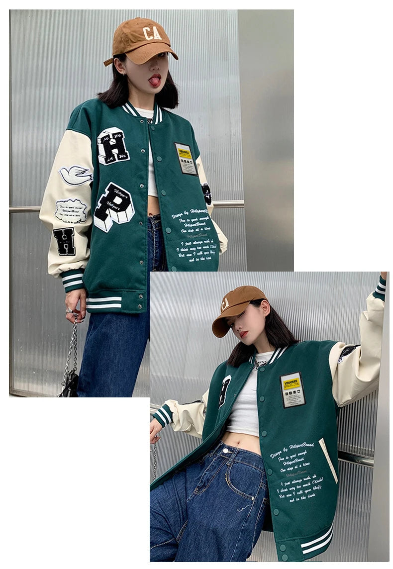 Womens Varsity Jackets Loose Unisex Long Sleeve Graphic Embroidery Baseball  Bomber Jacket Outerwear Coats For Fall&winter