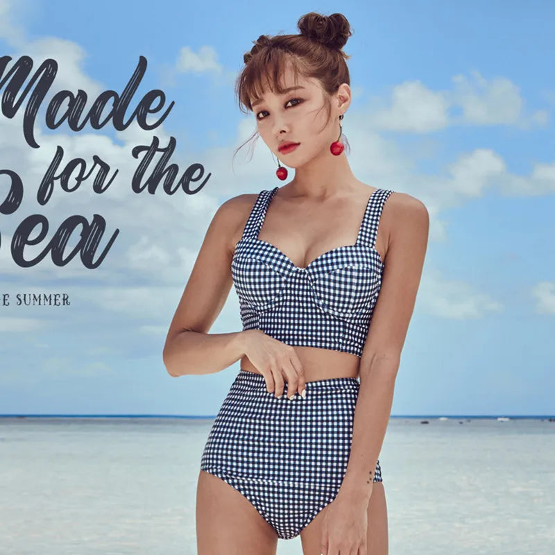 2023 Korean Vintage Plaid Feminine Bikini Set