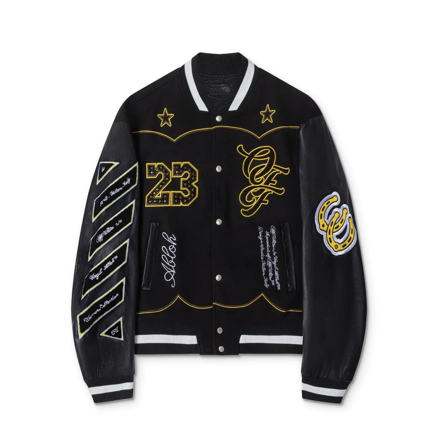 2024 Spring And Autumn New OW Diamond Letter Pattern Baseball Jacket For Men And Women Casual Crew Neck Loose Fit Leisure Style