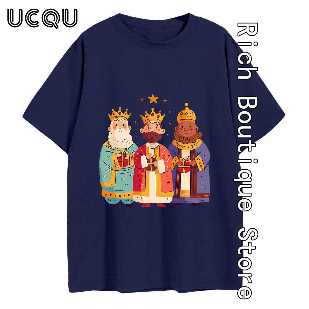 Three Kings with Gifts T-shirt Men Happy Epiphany Cotton Tops Tees Fashion Short Sleeve Clothing Daily Outfit Streetwear