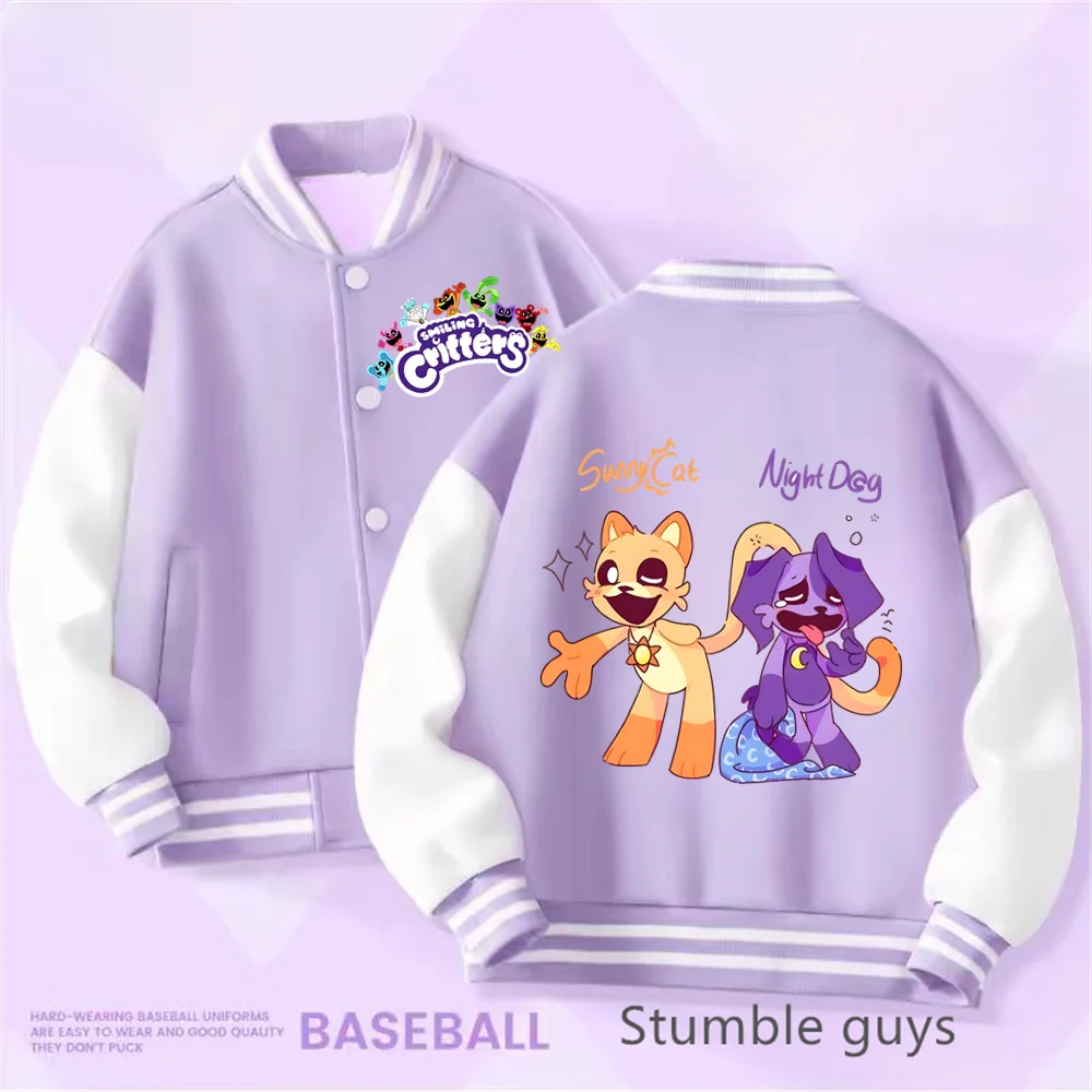 Smiling Critters Baseball Uniform Kawaii Kids Anime Cartoon Coat Sweet and Cute Jacket Girls Spring Autumn Children's Clothing