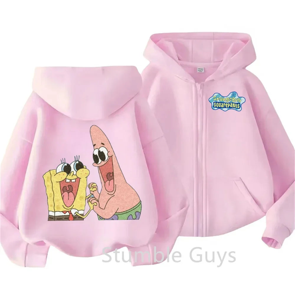 Spongebob Pie Big Star Squidward Kawaii Kids zipper hoodie print Fall/Winter comfortable loose top for boys and girls