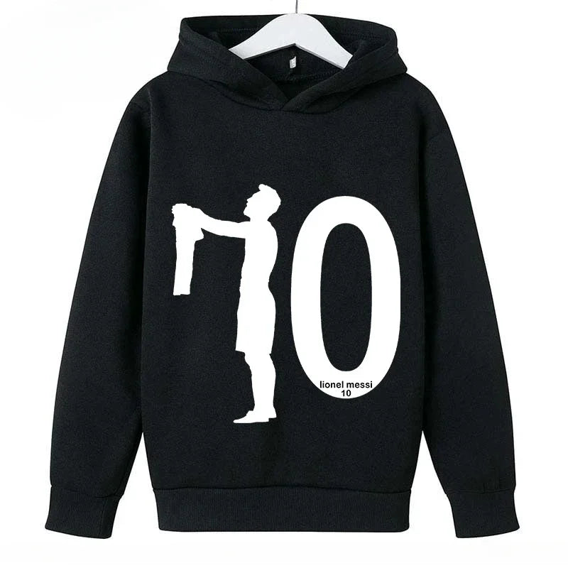 2024 Children's Sports Hoodies Spring and Autumn Children's Wear Pullover Casual Boys and Girls Black Tops Messi Print 4T-14T