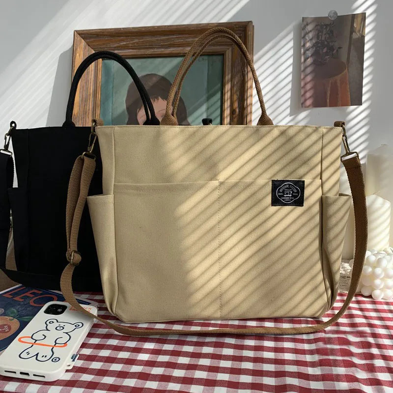 Retro Stor Kapacitet Multi Pocket Lynlås Casual Tote Tasker