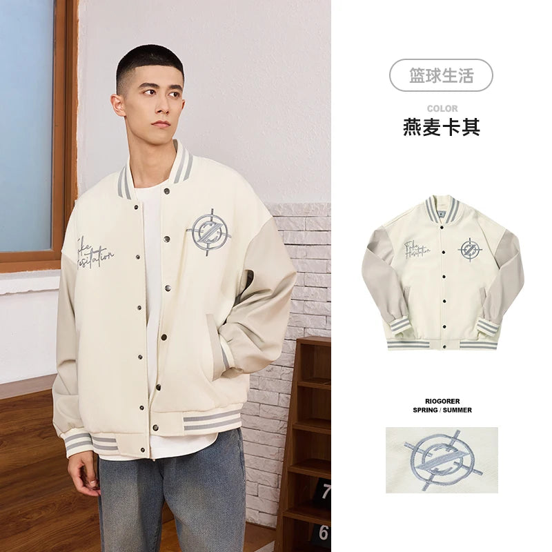 RIGORER American Baseball Suit Men Buddha Payer Embroidered Jacket Sports Casual Cardigan Knitted Jacket Baseball Uniform