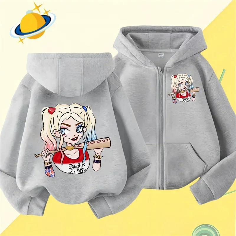 Harlequin Zipper hoodie for children cartoon print Autumn/Winter long-sleeved sweatshirt Casual top Boys/Girls clothing sweater