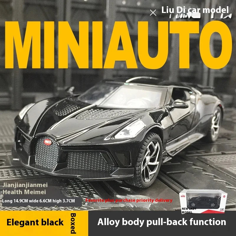 1:32 Bugatti La Voiture Noire Sports Car Alloy Diecast Simulation Metal Model Sound & Light Pull Back Toy Collection Kids Toys