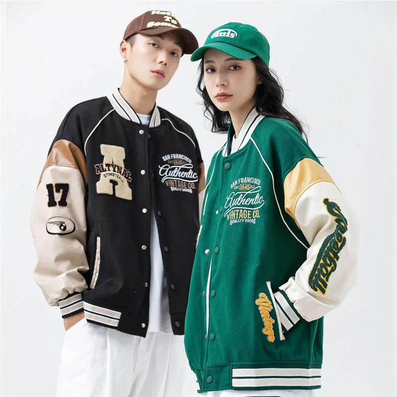 Streetwear Vintage Patchwork Baseball bomber student style jacket men collage jacket men  american vintage jacket