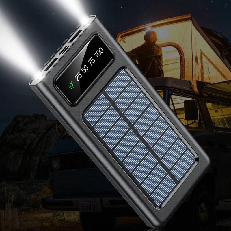 Lenovo 200000mAh Solar Power Bank Large Capacity Fast Charge With LED Dual USB Type-c Lightning interface For iPhone Samsung