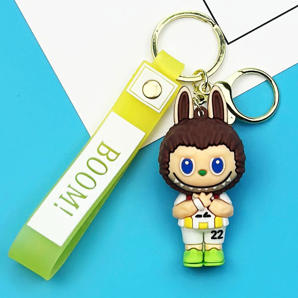 MINISO New Cute Cartoon Labubu Little Sheep Football Set Doll Keychain Couple Backpack Pendant Toy Small Gift Car Key Decoration