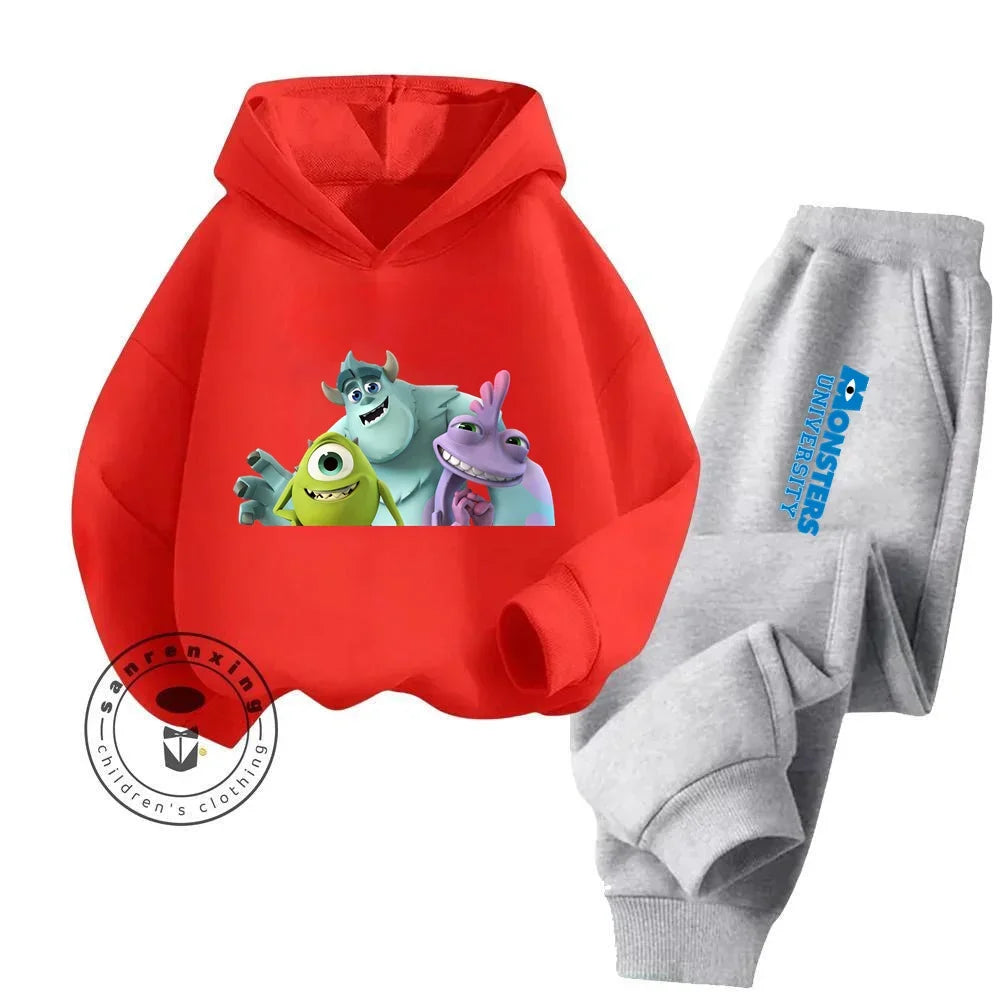 Casual Coziness Long Sleeve Sets That Are Loose Elastic and Perfectly Comfortable for Boys Girls Monsters Inc Cartoon Hoodie Set