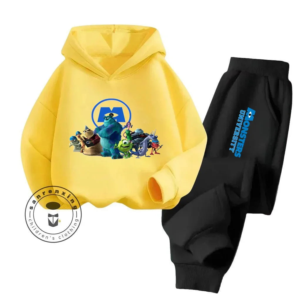 Casual Coziness Long Sleeve Sets That Are Loose Elastic and Perfectly Comfortable for Boys Girls Monsters Inc Cartoon Hoodie Set