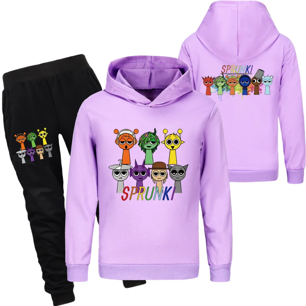 Sprunki Clothing Set Kids Game Incredibox Hoodies Jogger Pants Tracksuit Girls Hooded Tops Children Coat Baby Boys Streetwear