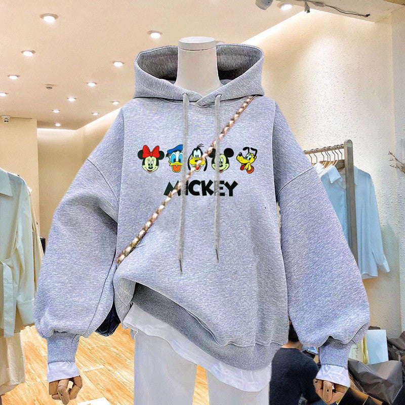 Disney Fall Sweatshirt Women's Hooded Loose Cartoon Mickey Print Student Jacket  Aesthetic  Hoodies Women