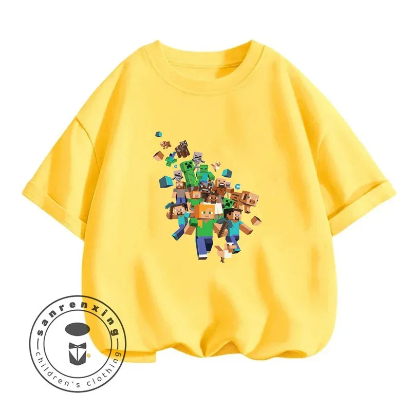 Minecraft T-shirt Summer Children Clothes Kids Tops Toddler Round Neck Short-sleeved Cartoon Shirt Top