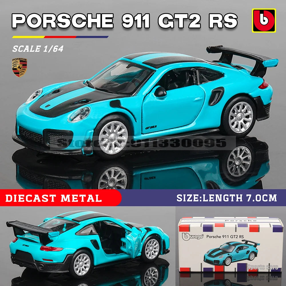 Bburago 1:64 Porsche 911 GT2 RS LAMBORGHINI sian fkp 37 Mustang GT500 Car Model Collection Kids Xmas Gift Toys for Boys Ferrari