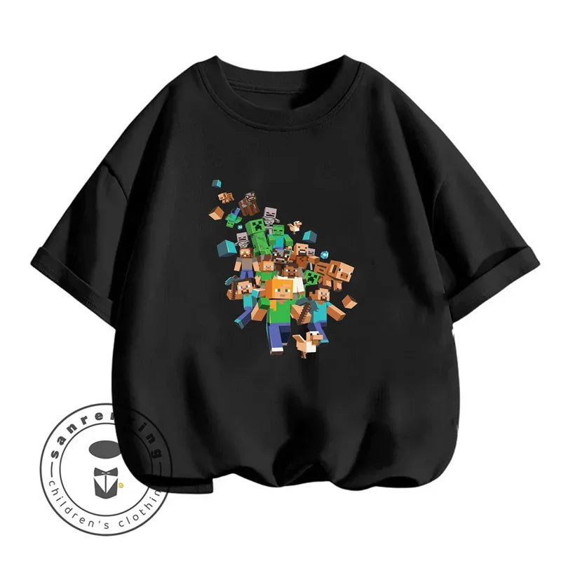 Minecraft T-shirt Summer Children Clothes Kids Tops Toddler Round Neck Short-sleeved Cartoon Shirt Top