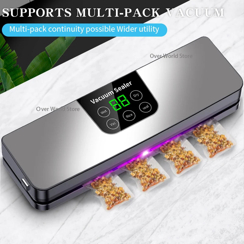 Electric Vacuum Sealer Machine Dry/Wet Food Packaging Seal To Keep Fresh Touch Buttons Digital Display Detachable Cleaning