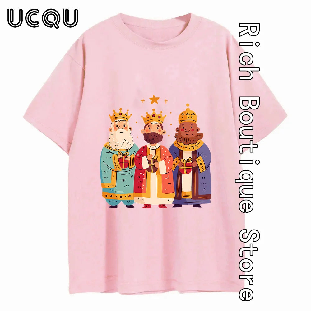 Three Kings with Gifts T-shirt Men Happy Epiphany Cotton Tops Tees Fashion Short Sleeve Clothing Daily Outfit Streetwear