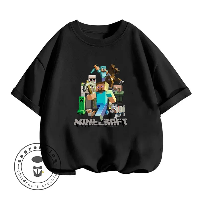 Minecraft Cartoon Printed Kids Summer Boy Girl T-shirt Solid Cotton Breathable Teenager Short Children TShirt For 3-10T Top