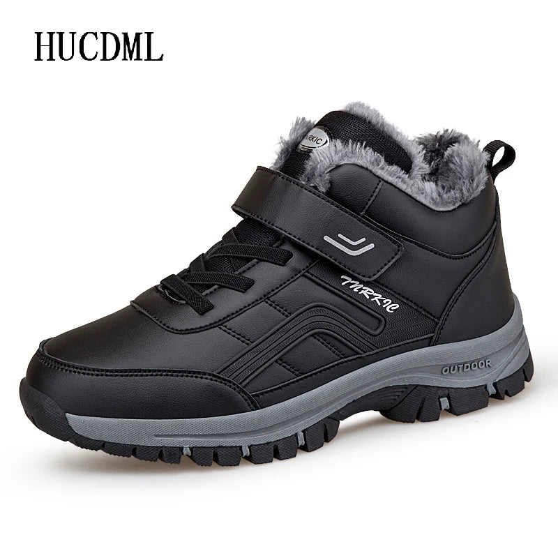 Winter Mens Boots 2024 New Warm Plush Leather Snow Ankle Boots Outdoor Work Casual Shoes Non-slip Mens Shoes Platform Boots