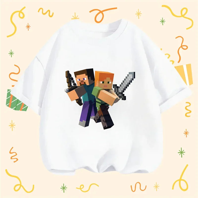 Minecraft T-shirt Summer Children Clothes Kids Tops Toddler Round Neck Short-sleeved Cartoon Shirt Top