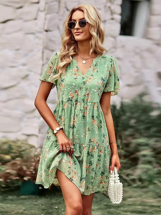 Msfilia Fashion Floral Dress Women Spring Loose Chic Printed Dresses