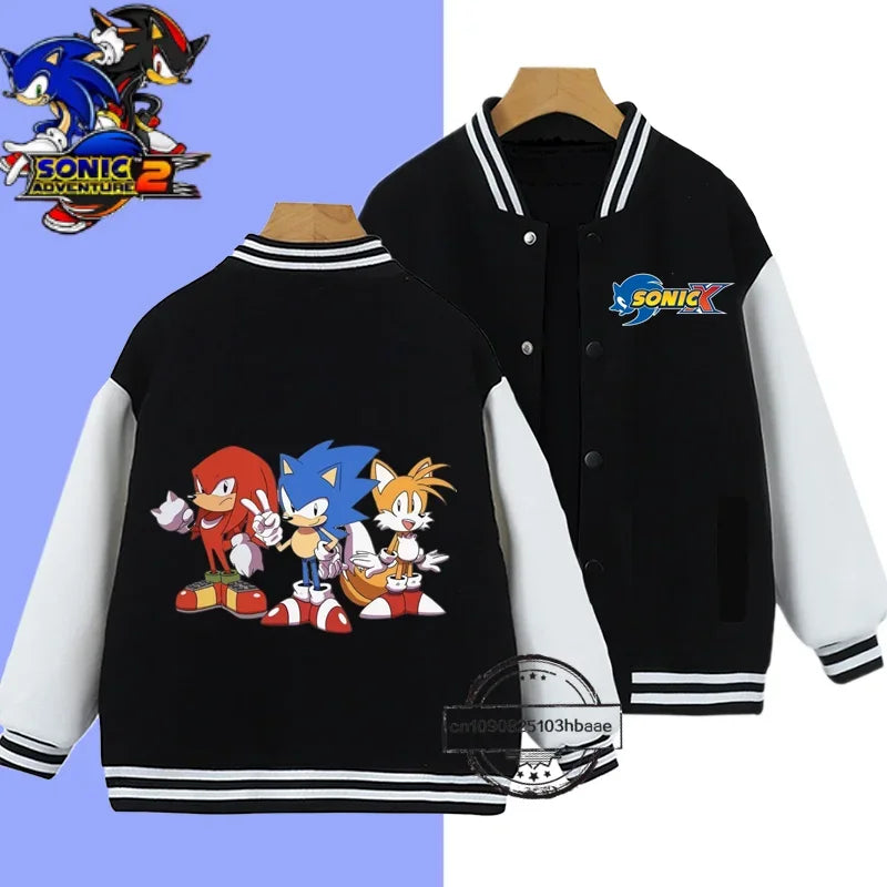 2024 Fashion Boys Nintendo Series Baseball uniform Sonic 1-14 year old girls Coat Cartoon Print Spring and Autumn Jacket