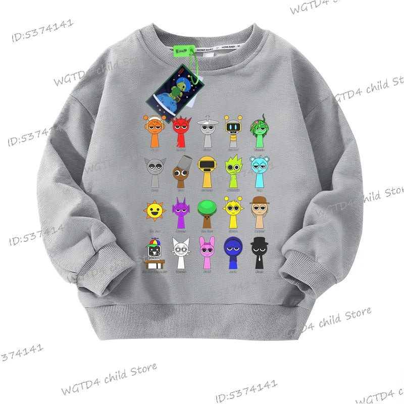 Fashion Boys Girls Cute Sprunki Sweatshirt Autumn Winter Funny Incredibox Game Figure Trend Long Sleeve Pullover Kids Sportswear