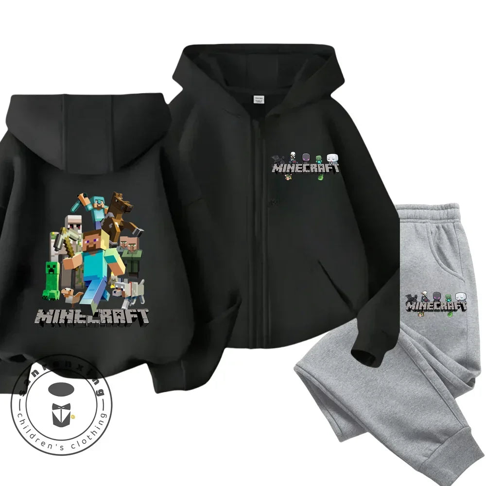 Cartoon Printed Minecraft Boy Zipper Hoodie Set Casual Sports Shirt Quality Comfortable Girl Clothing Autumn/Winter New Hoodies