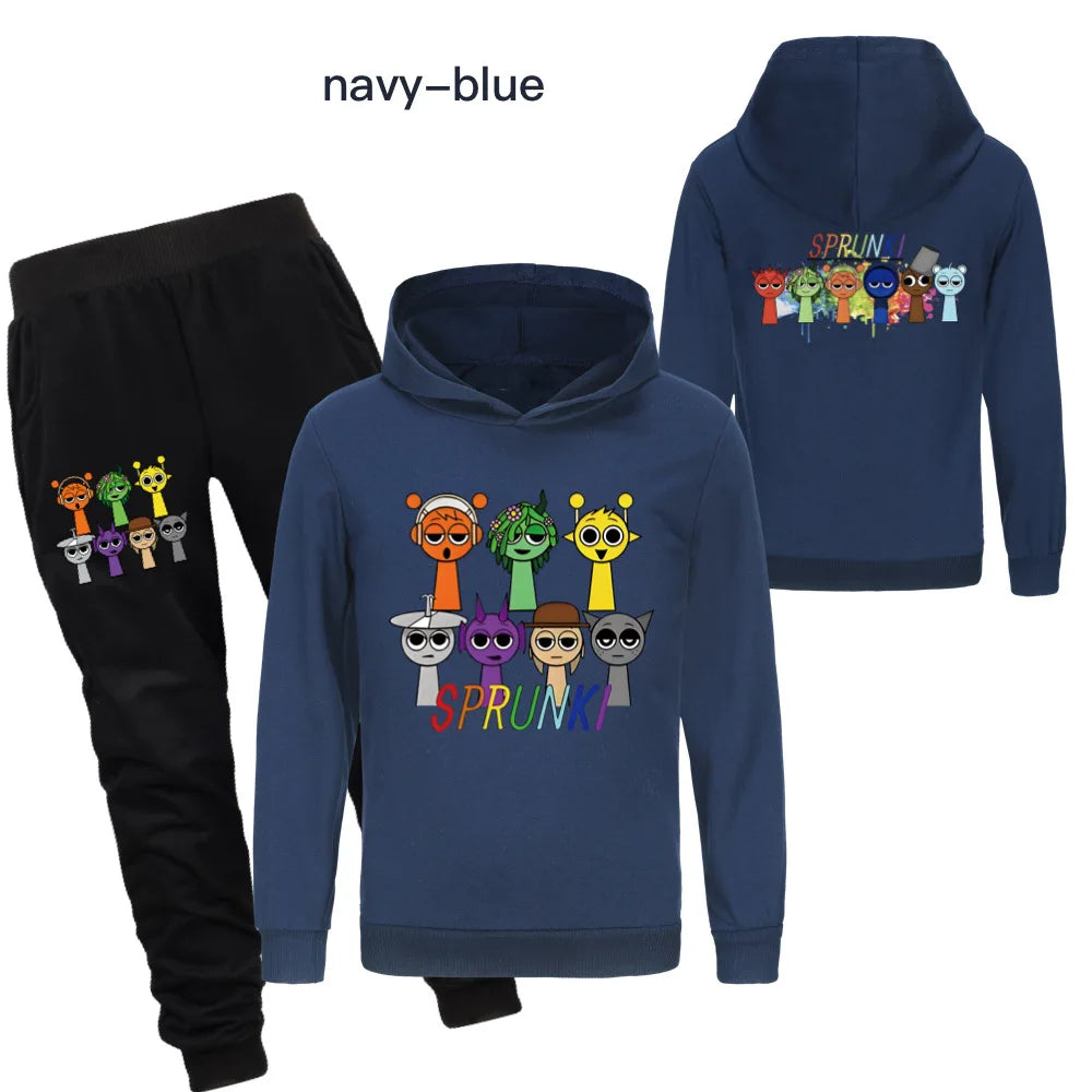 Sprunki Clothing Set Kids Game Incredibox Hoodies Jogger Pants Tracksuit Girls Hooded Tops Children Coat Baby Boys Streetwear