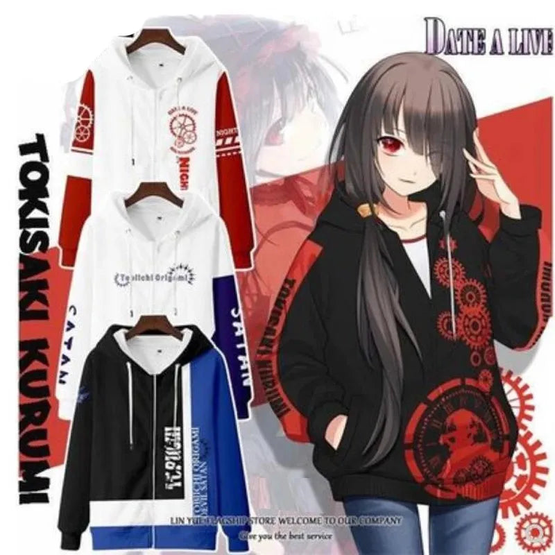 2023 Anime Date A Live Girl Tokisaki Kurumi Nightmare Women Men zip up Sweatshirts y2k Harajuku Boys girl kids Jackets  Hoodies