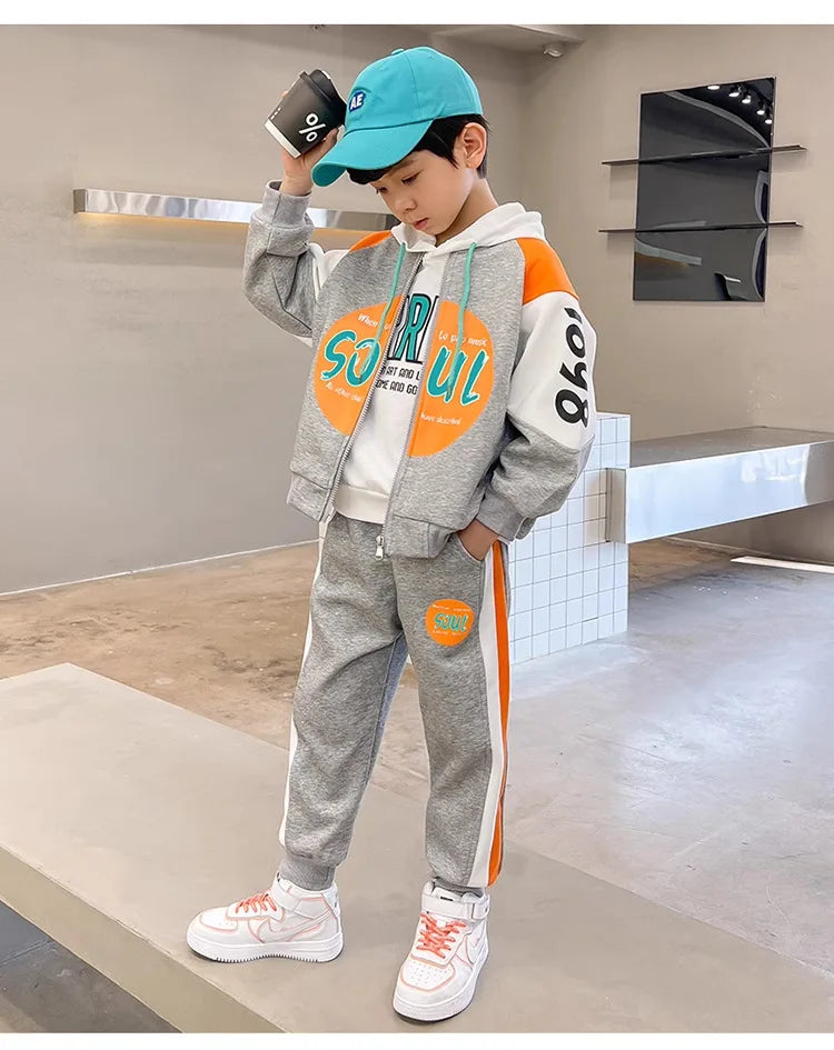 Autumn Children Boy Clothes Set Kid Letter Printed Zip Baseball Jacket Coat and Pants 2pcs Suit Teenage Long Sleeve Tracksuits