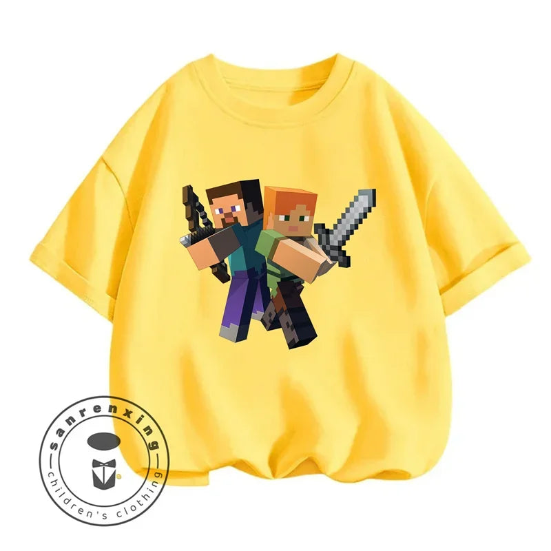 Minecraft T-shirt Summer Children Clothes Kids Tops Toddler Round Neck Short-sleeved Cartoon Shirt Top