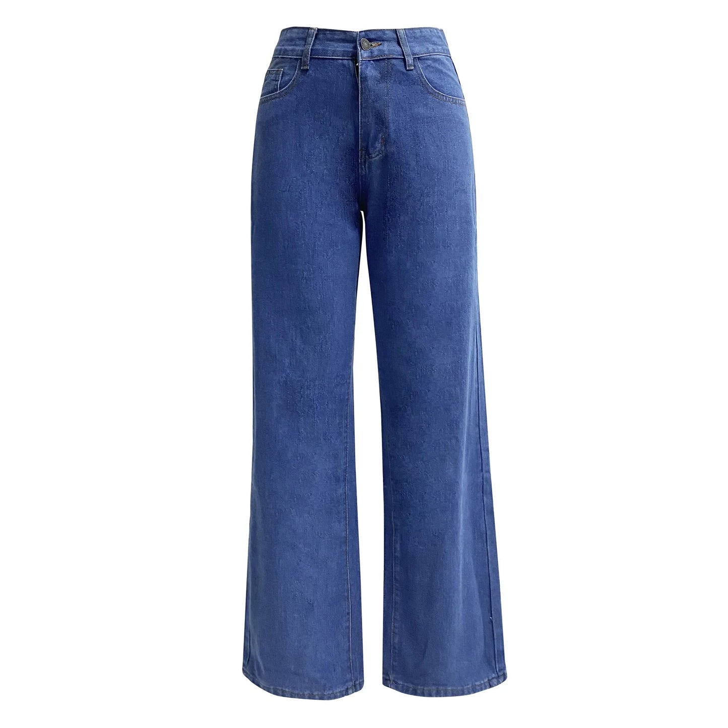 Women Jeans Straight Pants Denim Washing High Waist Loose Fit Pockets Basics Ankle Length Pants Solid Color Slight Strech