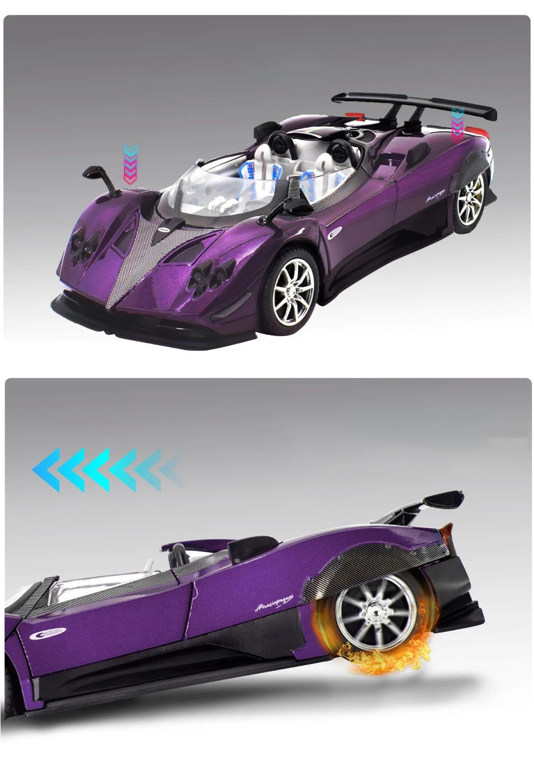 1:24 Pagani Zonda HP Barchetta Supercar Alloy Car Model Sound and Light Pull Back Children's Toy Collectibles Birthday gift