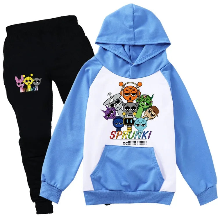 Sudadera Sprunki Clothes Set Kids Sprunky Incredibox Hoodie Boy Spring Fall Tracksuit Girls Hoody Sweatshirt Top Pants 2pcs Sets