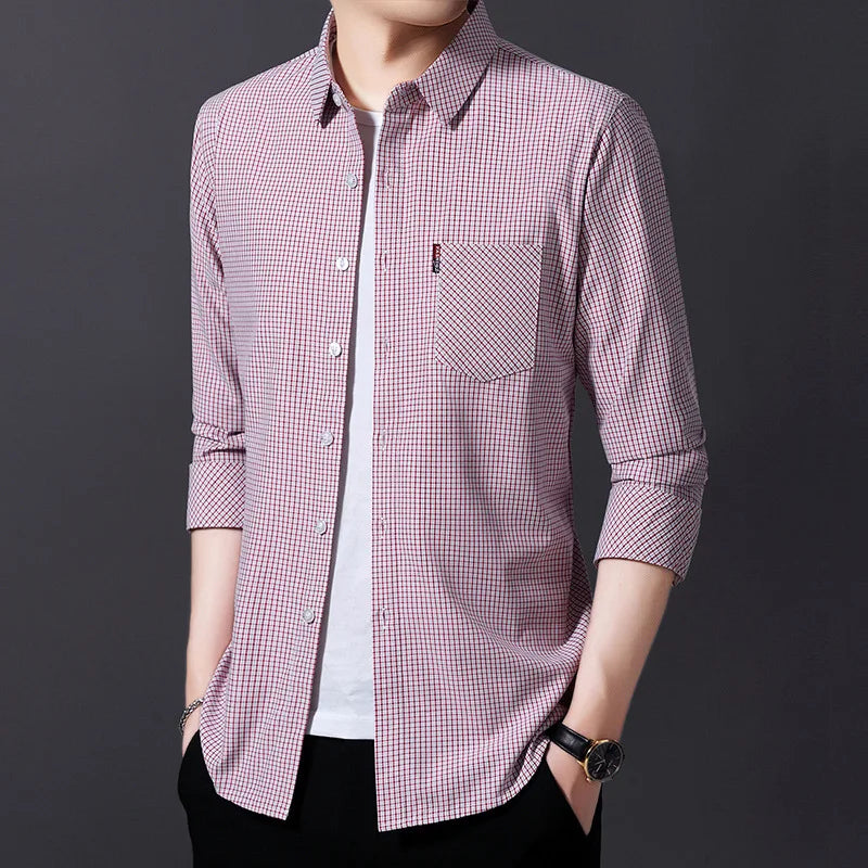 High Quality Long Sleeve Business Casual Men's Shirts Fashion Slim Fit