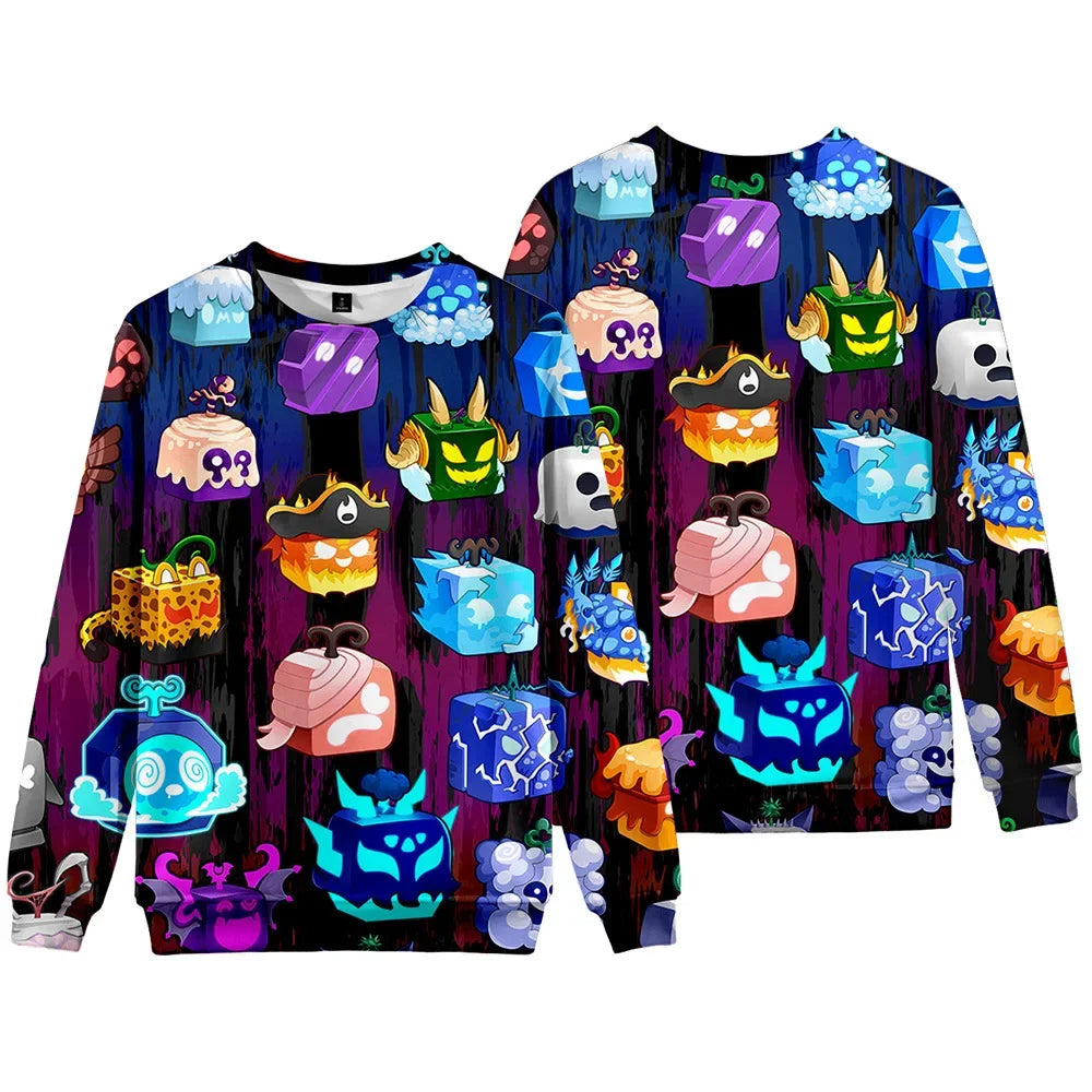 ROBLOX Animation Cartoon Game Blox Fruits Casual Round Neck Long Sleeve Loose Sweatshirt Digital Printing Children's Clothing