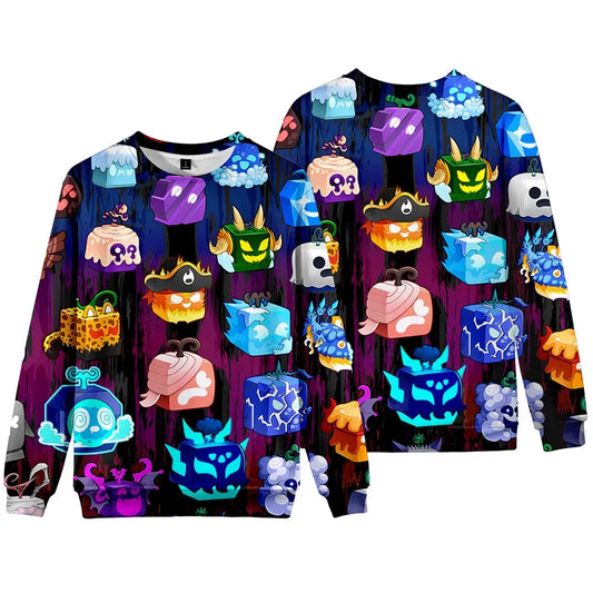 ROBLOX Animation Cartoon Game Blox Fruits Casual Round Neck Long Sleeve Loose Sweatshirt Digital Printing Children's Clothing