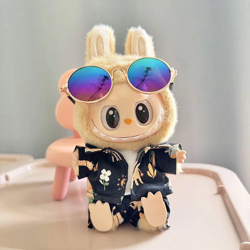 Original Second Generation Labubu Monster Have A Seat Series Beach Glasses Set Ornaments Only Clothes Cute Doll Toy Gift