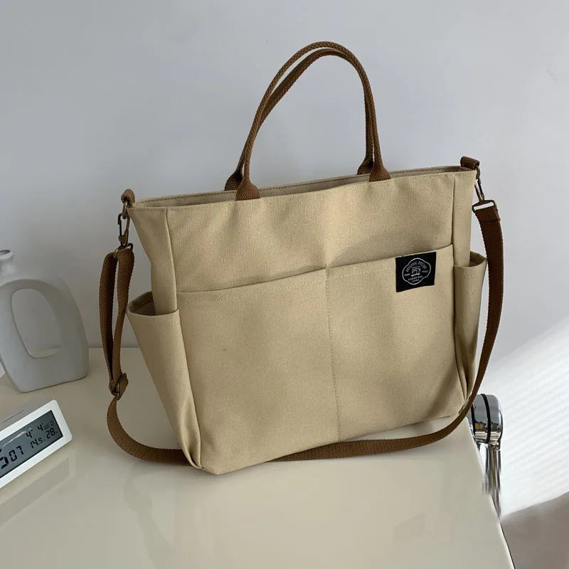 Retro Stor Kapacitet Multi Pocket Lynlås Casual Tote Tasker