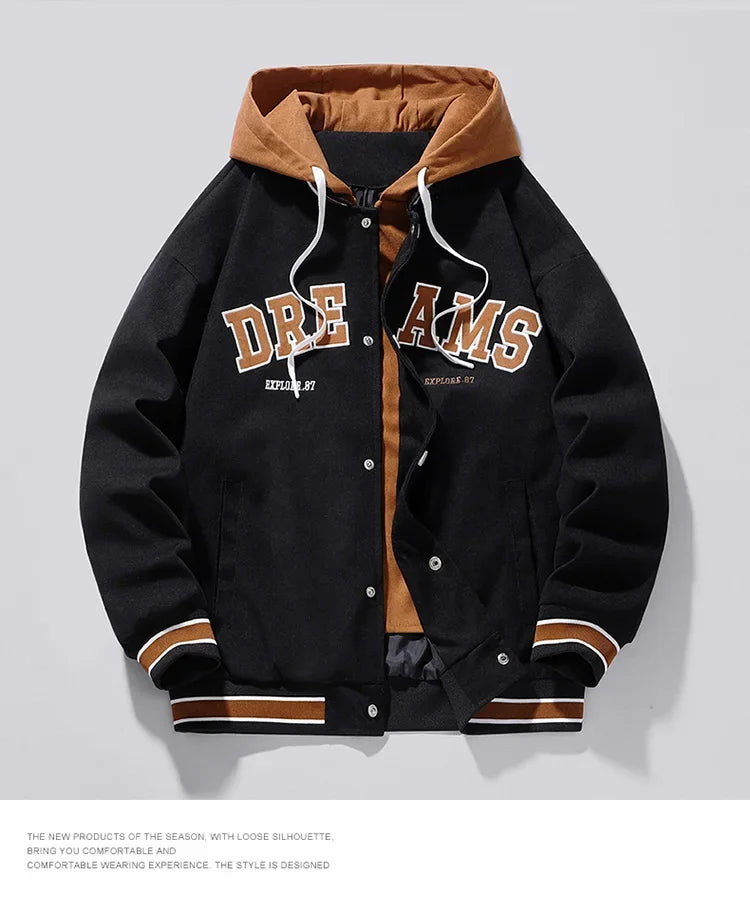 Men's Autumn New Trendy Brand Jackets Student Hooded Jacket Plus Size Coats Male High Quality Varsity Baseball Uniform Jacket